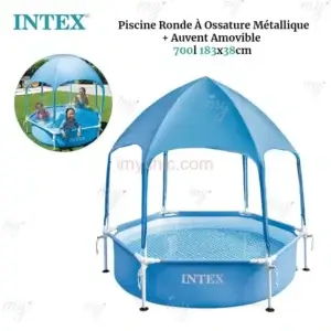Piscine Ronde À Ossature Métallique Avec Auvent Amovible 183x38cm
